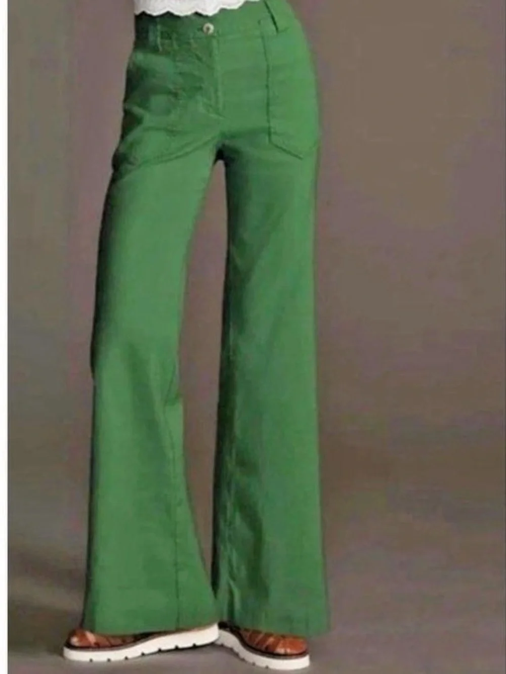 Maeve Anthropologie Naomi Linen High-Rise Wide-Leg Front Pocket Flare Pants Sz 2